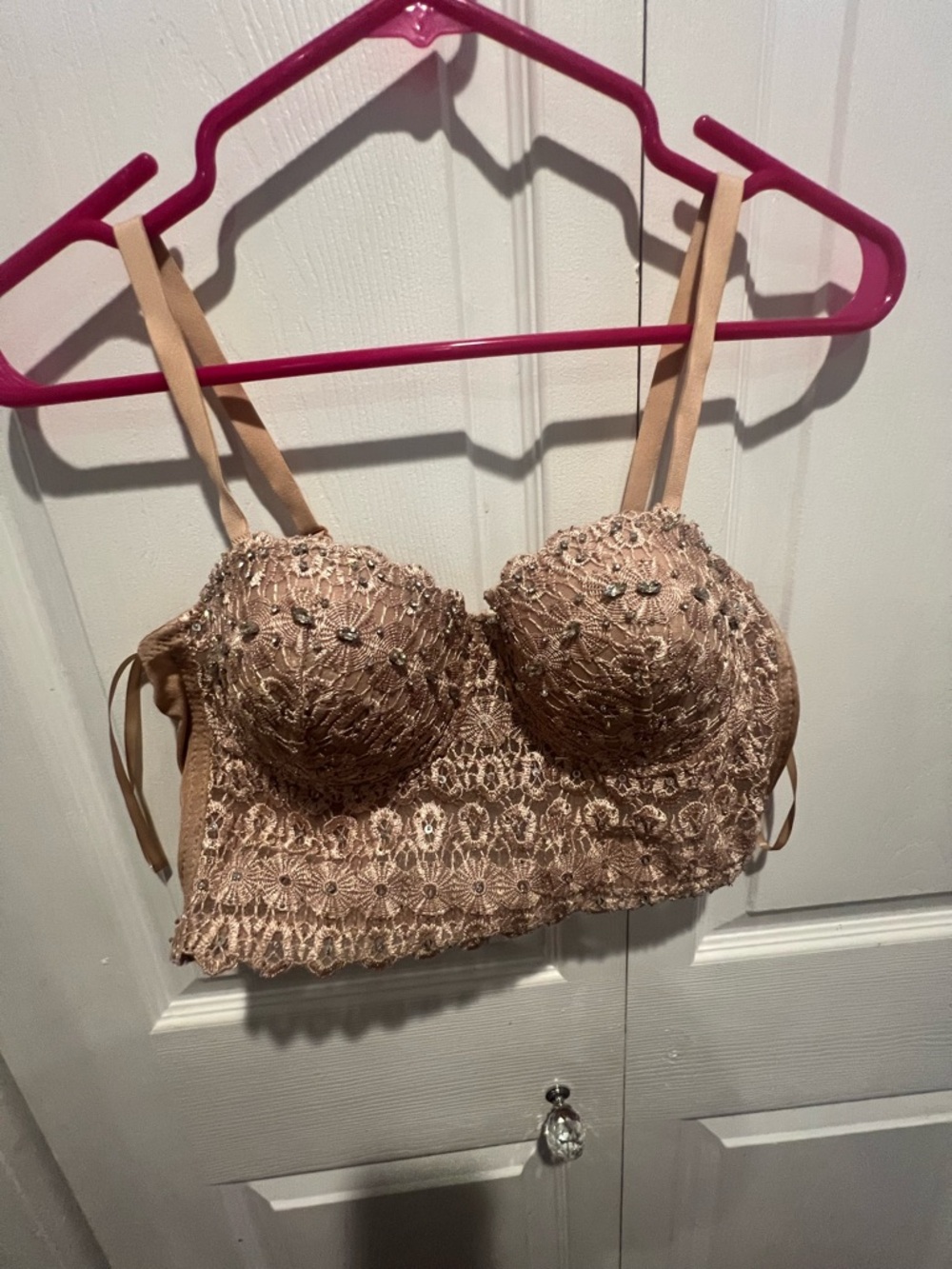 Windsor Beaded Lace Longline Bra Top in Nude
